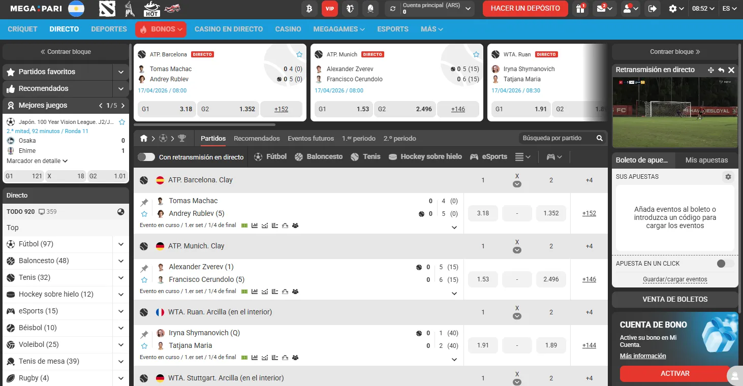 Megapari apuestas deportivas: mercados, cuotas y deportes disponibles